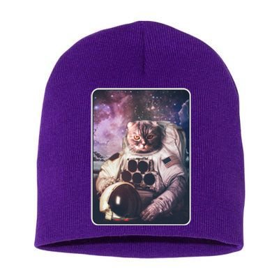 Vintage Galaxy Space Astronaut Cat Short Acrylic Beanie