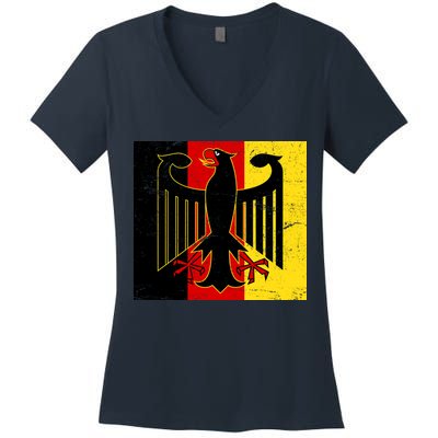 Vintage German Eagle Emblem Flag Women's V-Neck T-Shirt