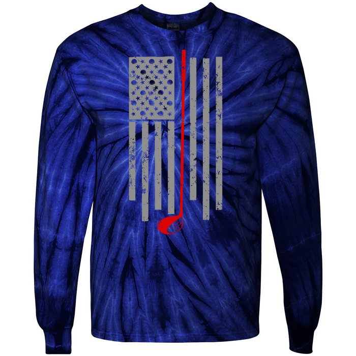 Vintage Golf American Flag USA Tie-Dye Long Sleeve Shirt