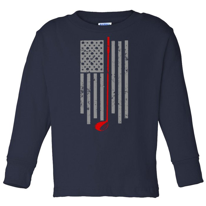 Vintage Golf American Flag USA Toddler Long Sleeve Shirt