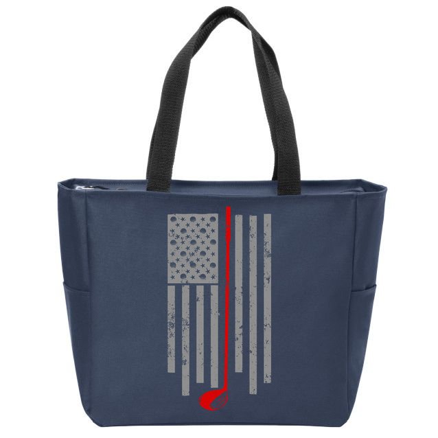 Vintage Golf American Flag USA Zip Tote Bag