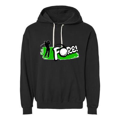 Vintage Golfer Swinging and Saying Fore Garment-Dyed Fleece Hoodie