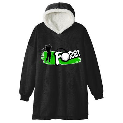 Vintage Golfer Swinging and Saying Fore Hooded Wearable Blanket