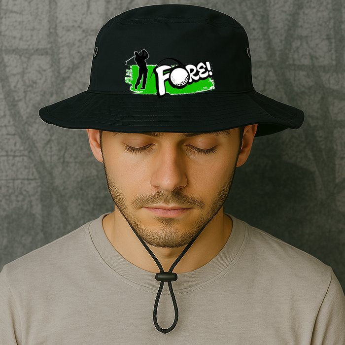 Vintage Golfer Swinging and Saying Fore Bucket Hat