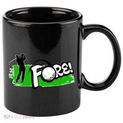 Vintage Golfer Swinging and Saying Fore 11oz C Handle Ceramic Mug