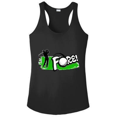 Vintage Golfer Swinging and Saying Fore Ladies PosiCharge Competitor Racerback Tank