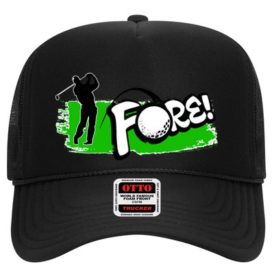 Vintage Golfer Swinging and Saying Fore Trucker Hat