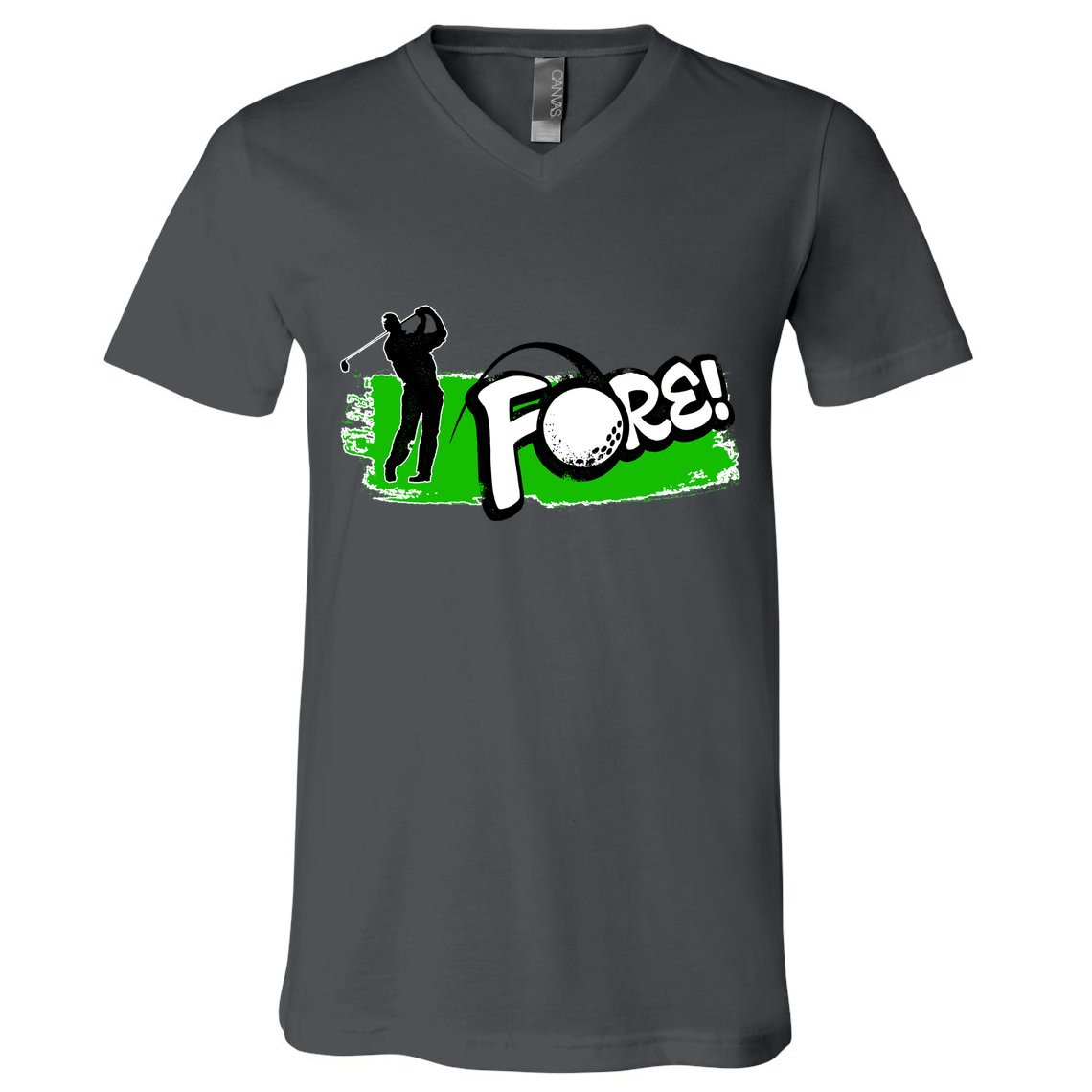 Vintage Golfer Swinging and Saying Fore V-Neck T-Shirt