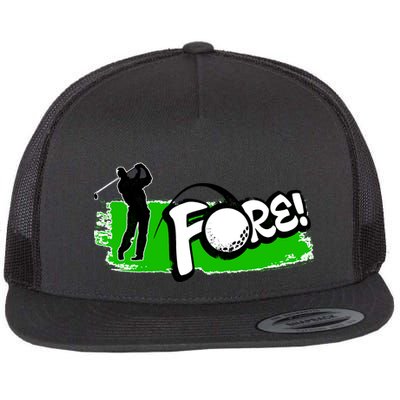 Vintage Golfer Swinging and Saying Fore Flatbill Hat