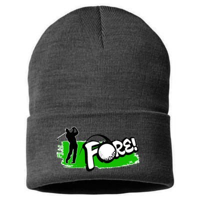 Vintage Golfer Swinging and Saying Fore Sustainable Knit Beanie