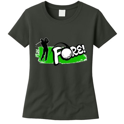 Vintage Golfer Swinging and Saying Fore Womens T-Shirt