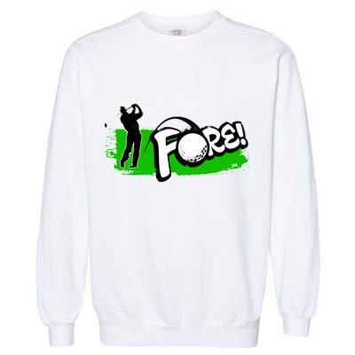 Vintage Golfer Swinging and Saying Fore Garment-Dyed Sweatshirt