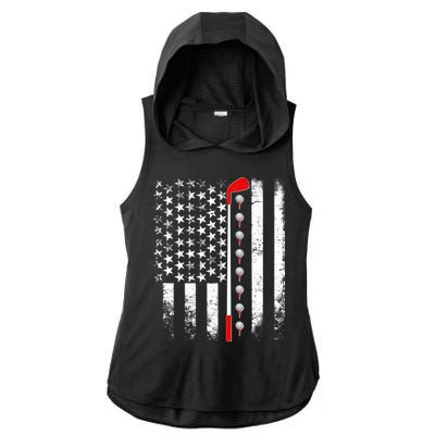 Vintage Golfing American Flag Golf Club Ladies PosiCharge Tri-Blend Wicking Draft Hoodie Tank