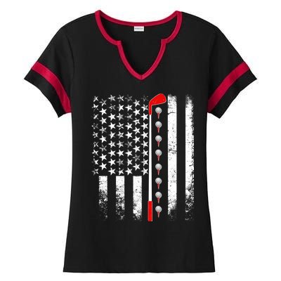 Vintage Golfing American Flag Golf Club Ladies Halftime Notch Neck Tee