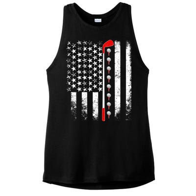 Vintage Golfing American Flag Golf Club Ladies PosiCharge Tri-Blend Wicking Tank