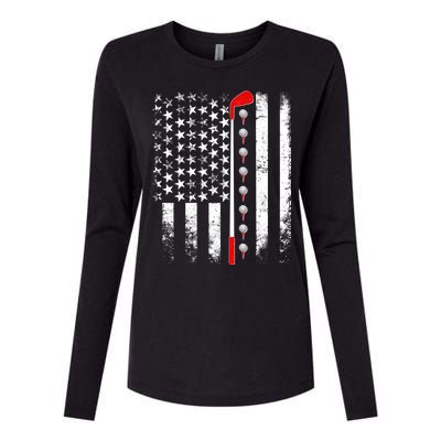 Vintage Golfing American Flag Golf Club Womens Cotton Relaxed Long Sleeve T-Shirt