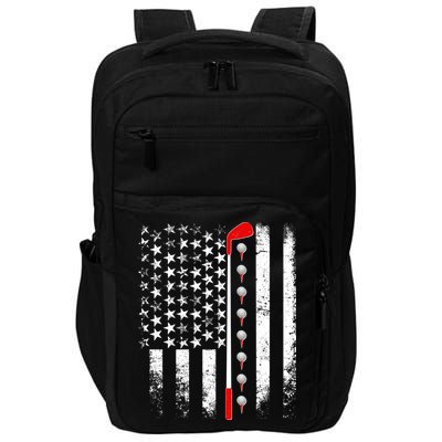 Vintage Golfing American Flag Golf Club Impact Tech Backpack