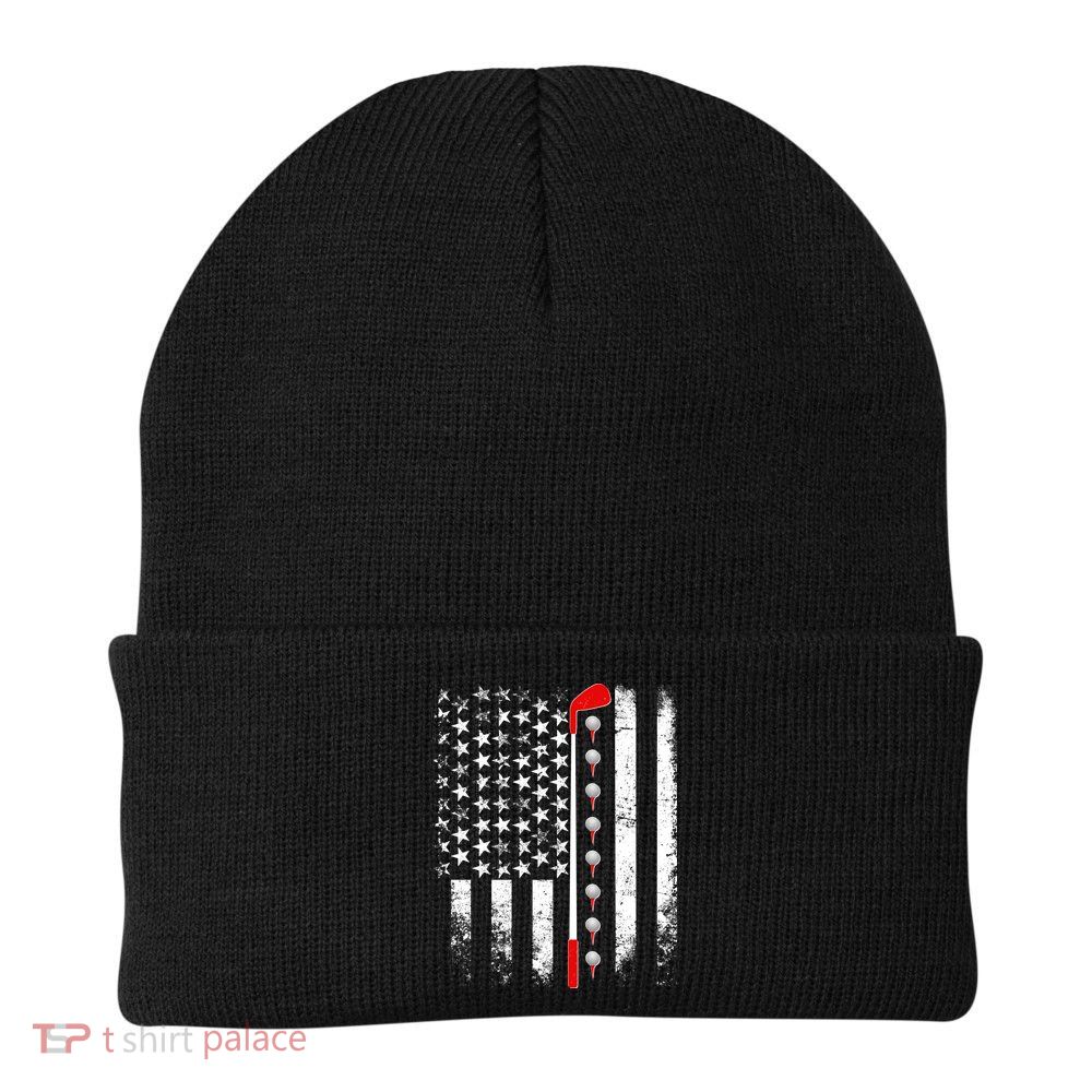 Vintage Golfing American Flag Golf Club Beanie