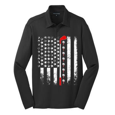 Vintage Golfing American Flag Golf Club Silk Touch Performance Long Sleeve Polo