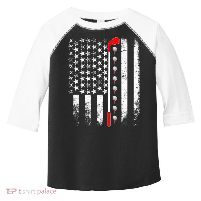 Vintage Golfing American Flag Golf Club Toddler Fine Jersey T-Shirt