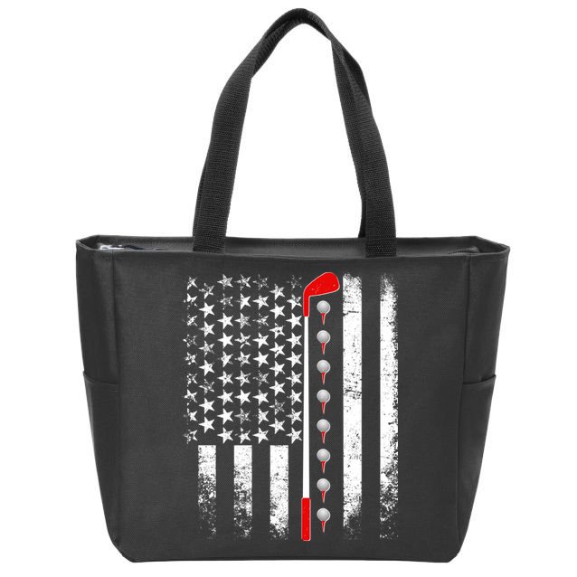 Vintage Golfing American Flag Golf Club Zip Tote Bag