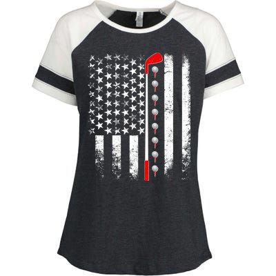 Vintage Golfing American Flag Golf Club Enza Ladies Jersey Colorblock Tee