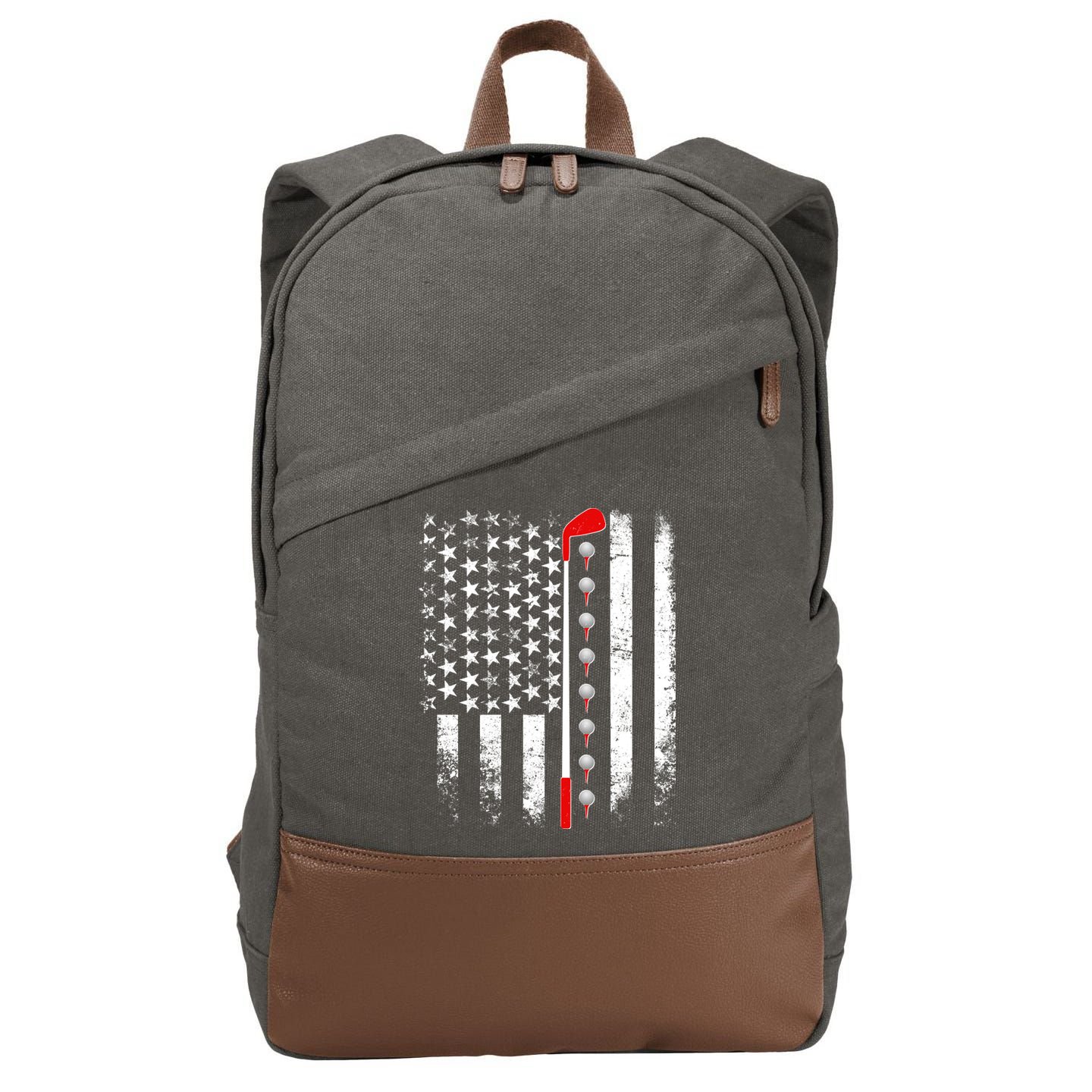 Vintage Golfing American Flag Golf Club Cotton Canvas Backpack