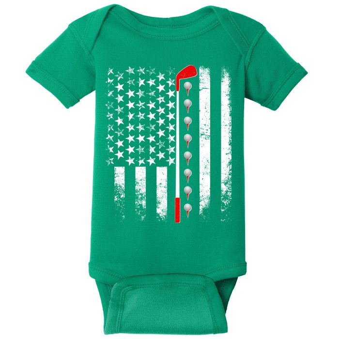 Vintage Golfing American Flag Golf Club Baby Bodysuit