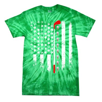 Vintage Golfing American Flag Golf Club Tie-Dye T-Shirt