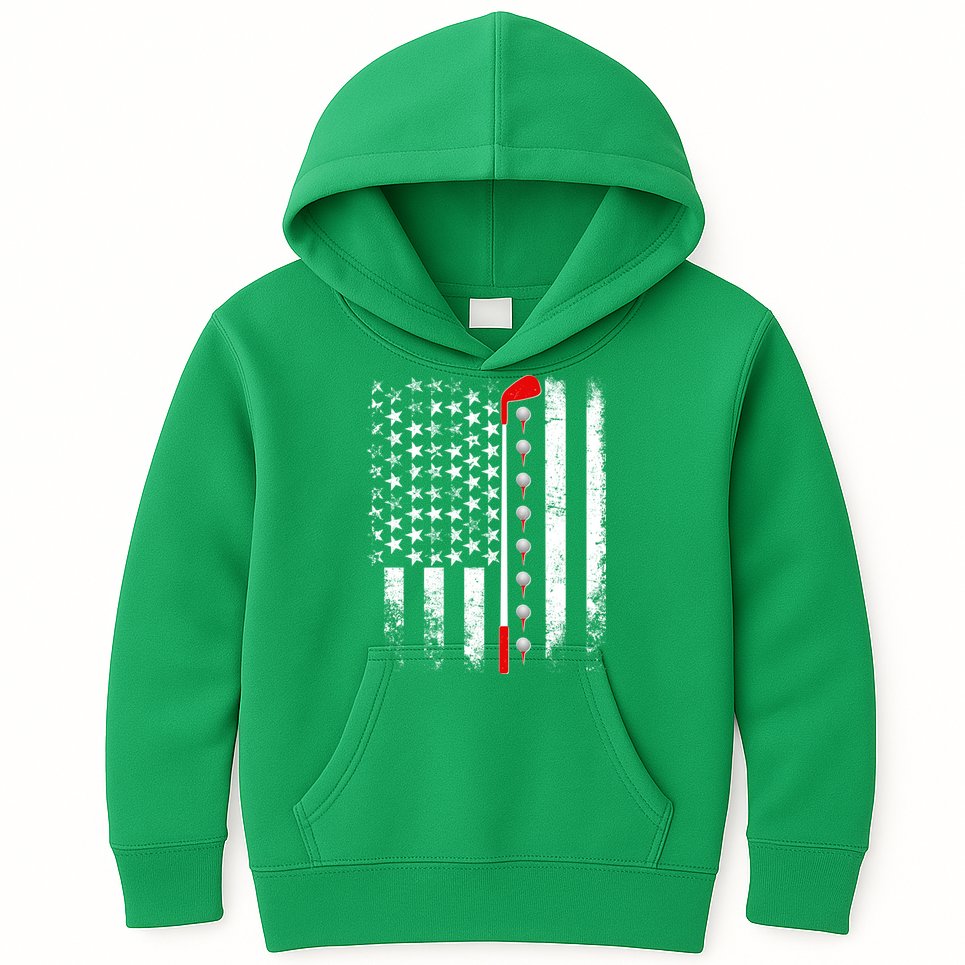 Vintage Golfing American Flag Golf Club Kids Hoodie