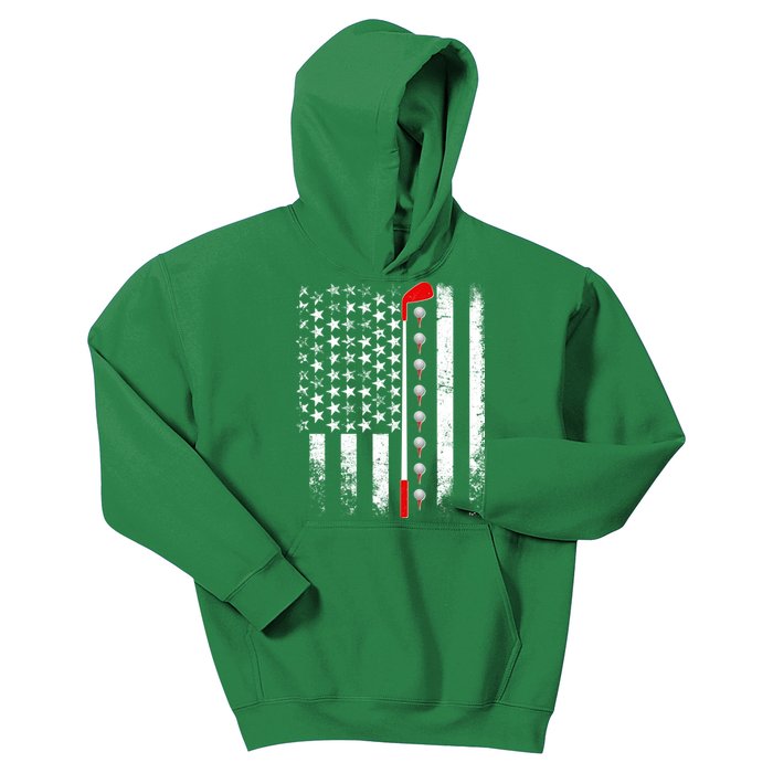 Vintage Golfing American Flag Golf Club Kids Hoodie