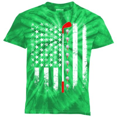 Vintage Golfing American Flag Golf Club Kids Tie-Dye T-Shirt