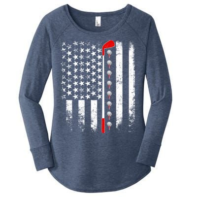 Vintage Golfing American Flag Golf Club Women's Perfect Tri Tunic Long Sleeve Shirt