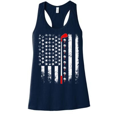 Vintage Golfing American Flag Golf Club Women's Racerback Tank