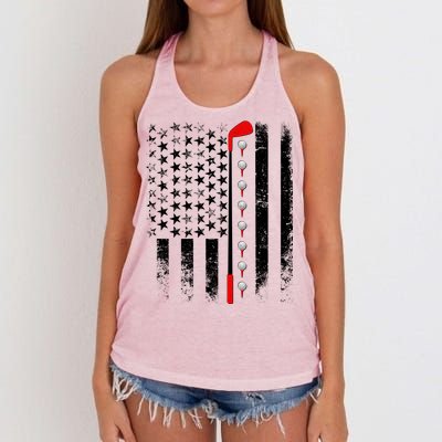 Vintage Golfing American Flag Golf Club Women's Knotted Racerback Tank