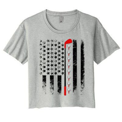 Vintage Golfing American Flag Golf Club Women's Crop Top Tee