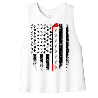 Vintage Golfing American Flag Golf Club Women's Racerback Cropped Tank