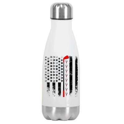 Vintage Golfing American Flag Golf Club Stainless Steel Insulated Water Bottle