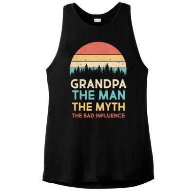 Vintage Grandpa Man Myth The Bad Influence Ladies PosiCharge Tri-Blend Wicking Tank