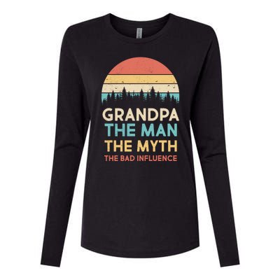 Vintage Grandpa Man Myth The Bad Influence Womens Cotton Relaxed Long Sleeve T-Shirt