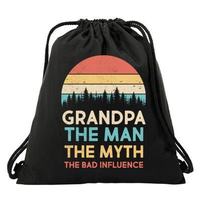 Vintage Grandpa Man Myth The Bad Influence Drawstring Bag