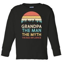 Vintage Grandpa Man Myth The Bad Influence Toddler Long Sleeve Shirt