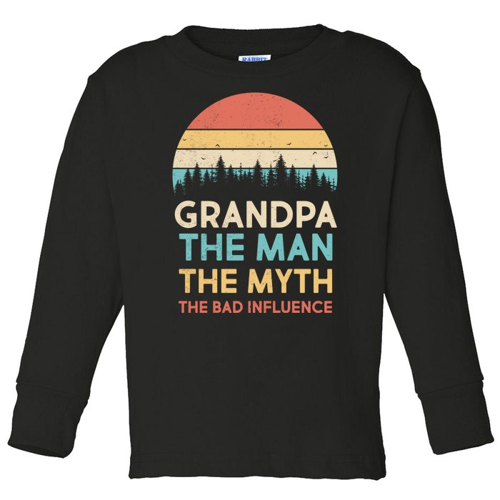 Vintage Grandpa Man Myth The Bad Influence Toddler Long Sleeve Shirt