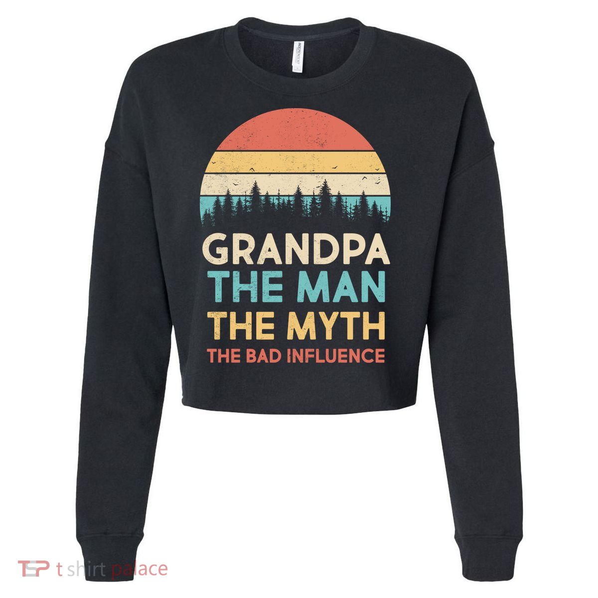 Vintage Grandpa Man Myth The Bad Influence Cropped Pullover Crew