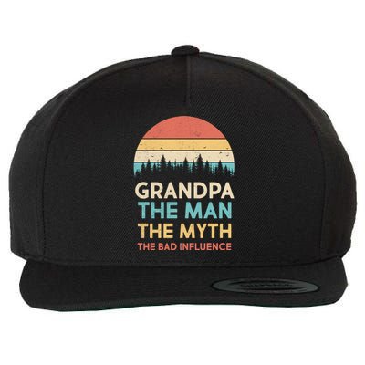 Vintage Grandpa Man Myth The Bad Influence Wool Snapback Cap