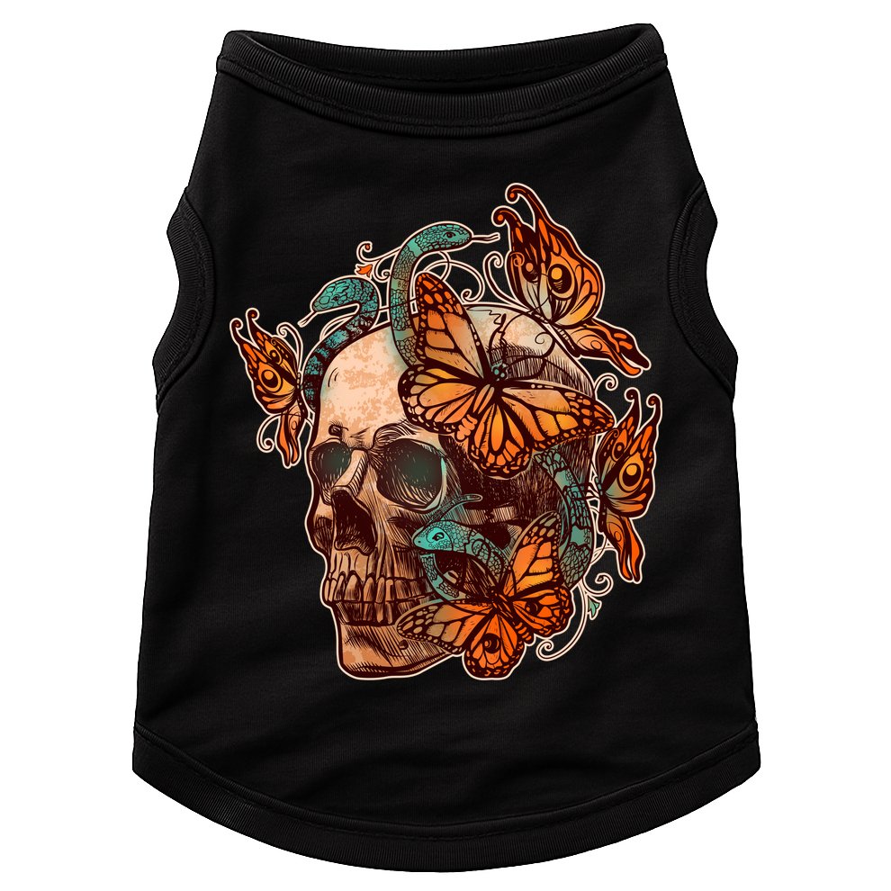 Vintage Graphic Skull Snakes And Butterflies  Doggie Tank