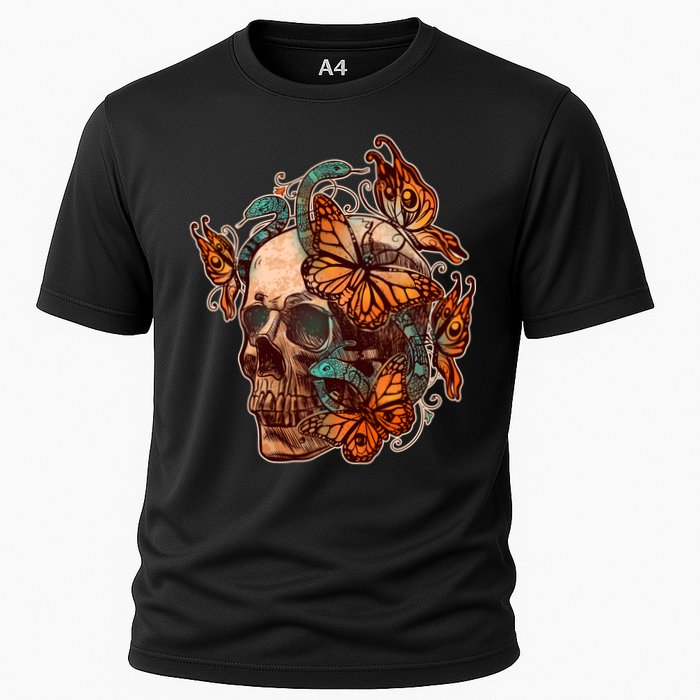Vintage Graphic Skull Snakes And Butterflies  Performance Shirt