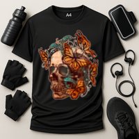 Vintage Graphic Skull Snakes And Butterflies  Performance Shirt
