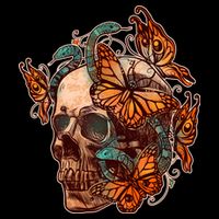 Vintage Graphic Skull Snakes And Butterflies  Performance Shirt