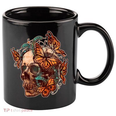 Vintage Graphic Skull Snakes And Butterflies  11oz C Handle Ceramic Mug